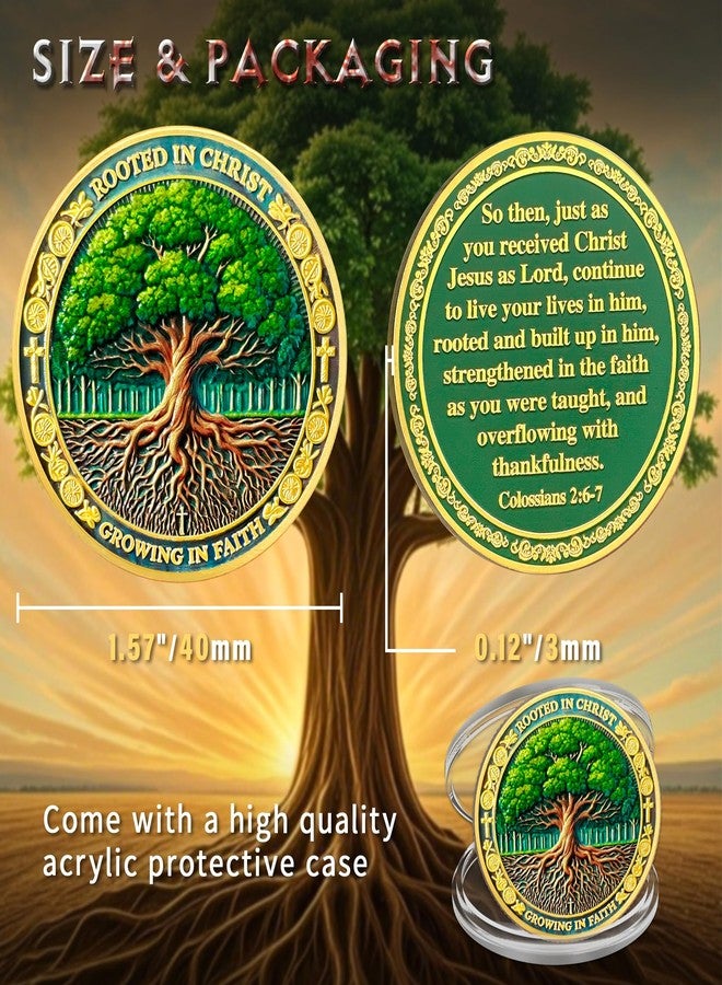 ASmileIndeep 10Pcs Tree of Life Faith Christian Challenge Coin - Rooted in Christ Coin Bible Verse Colossians 2:6-7 Jesus Religious Token - Faith Strength Good Luck Christian Inspirational Gift (B) - Image 5
